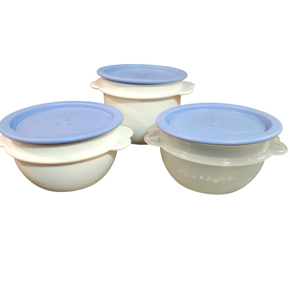 Tupperware 3-Piece Bowl Set With Blue Lids